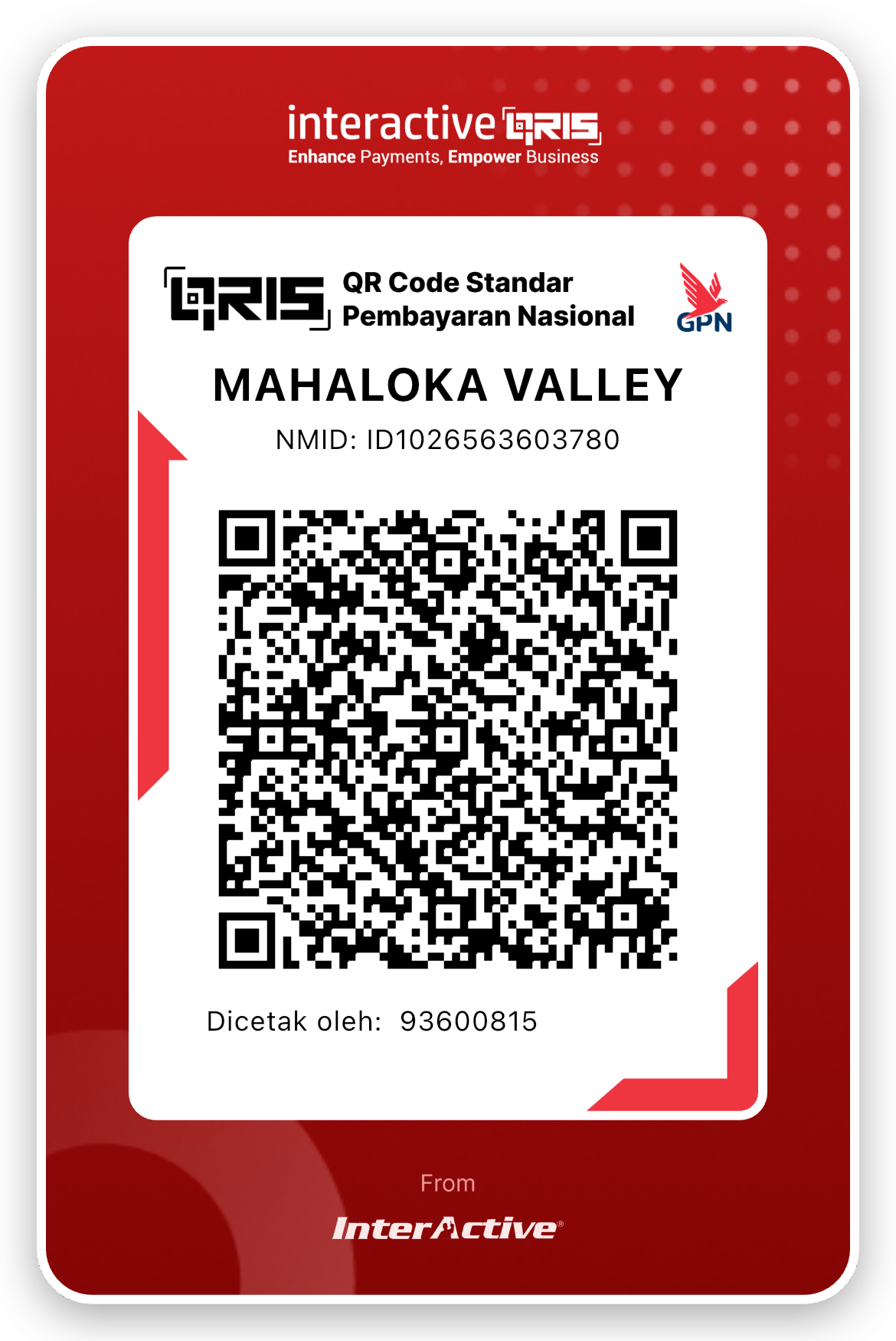 Official static QRIS payment code for Mahaloka Valley